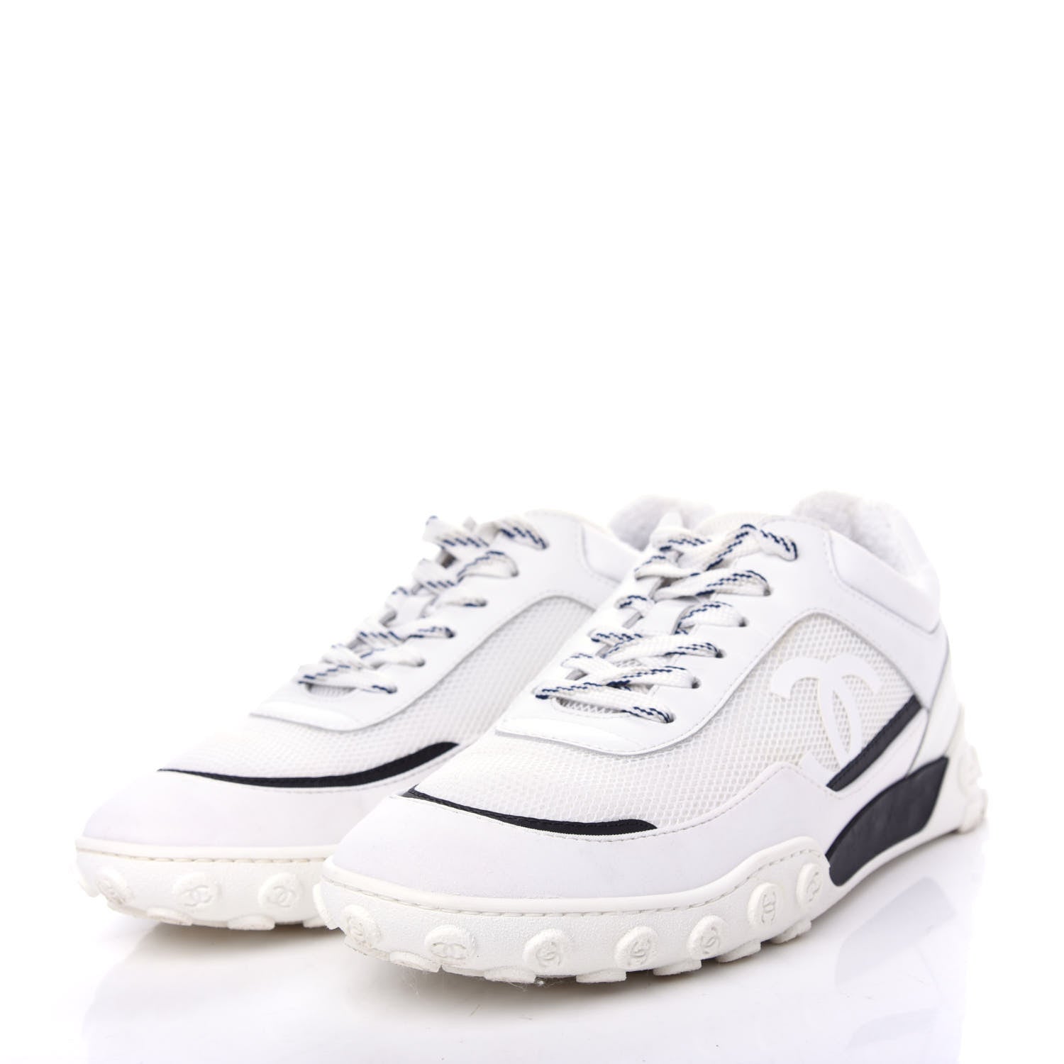 Chanel Calfskin Mesh Lycra Womens Logo Sneakers 38.5 White 3 of 11