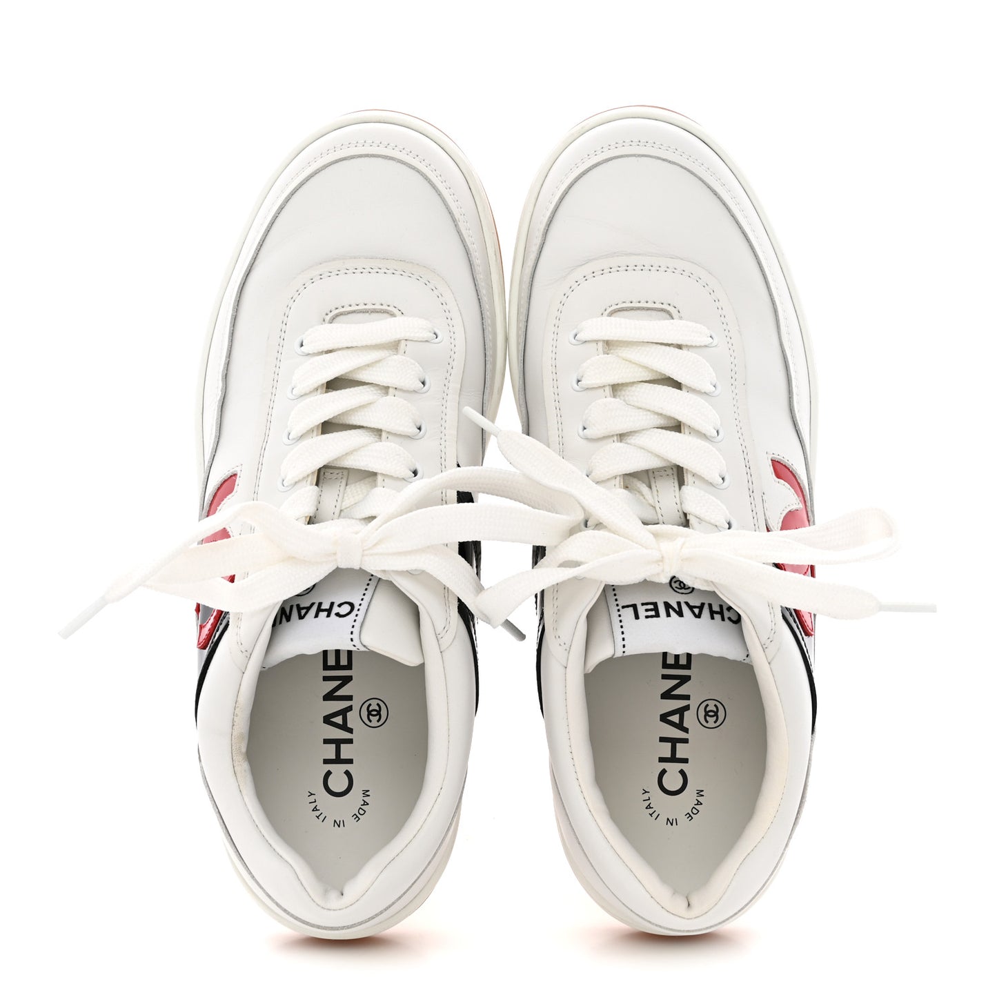Calfskin Patent Womens CC Sneakers 38 White Black Red