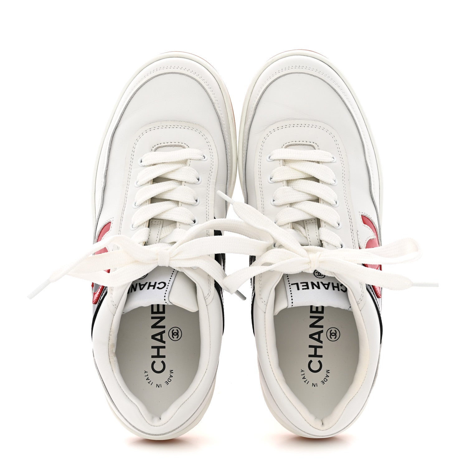 Chanel Calfskin Patent Womens CC Sneakers 38 White Black Red 2 of 9