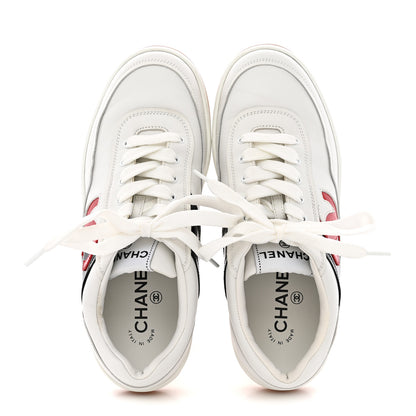 Chanel Calfskin Patent Womens CC Sneakers 38 White Black Red 2 of 9