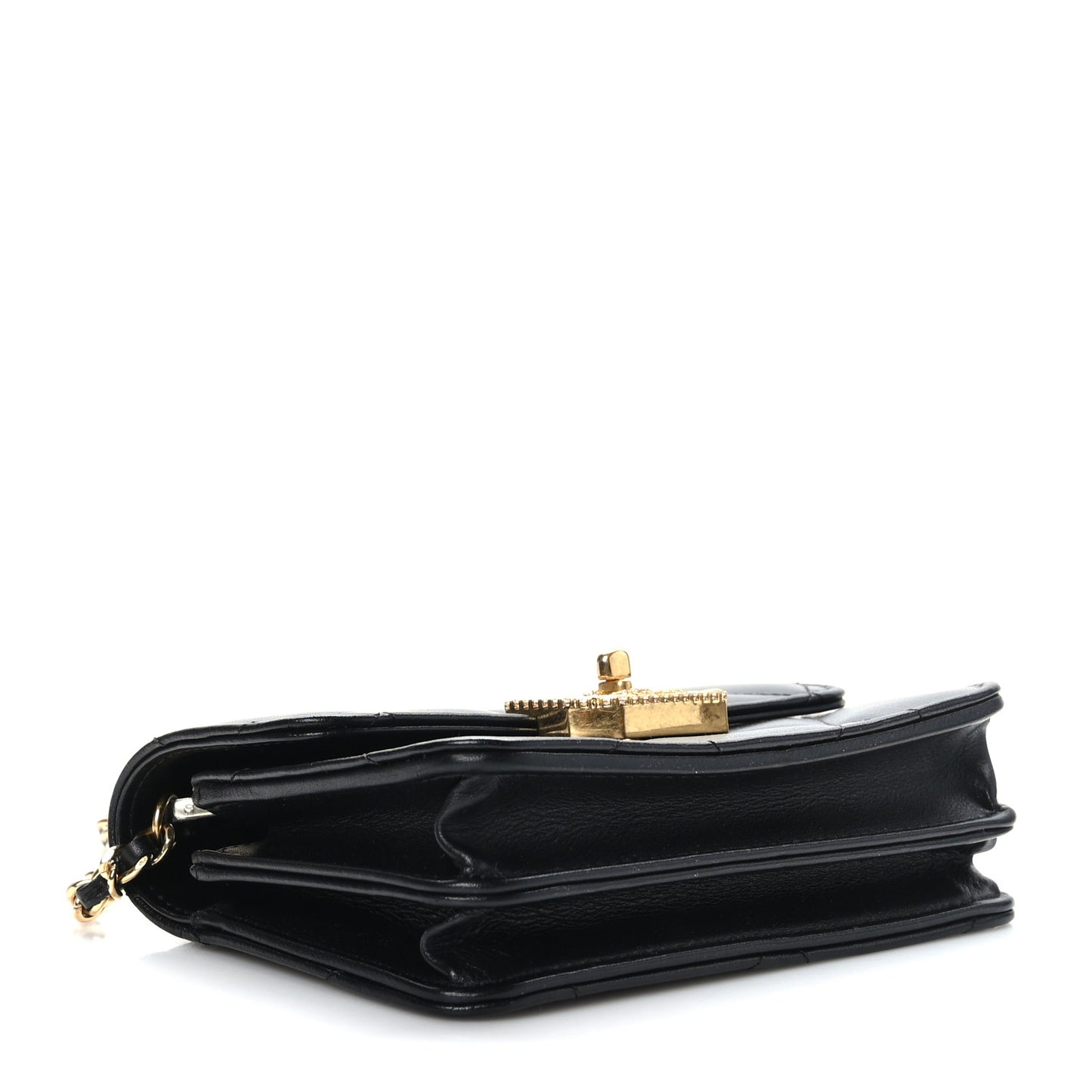 Calfskin Strass Quilted Clutch With Chain Flap Black