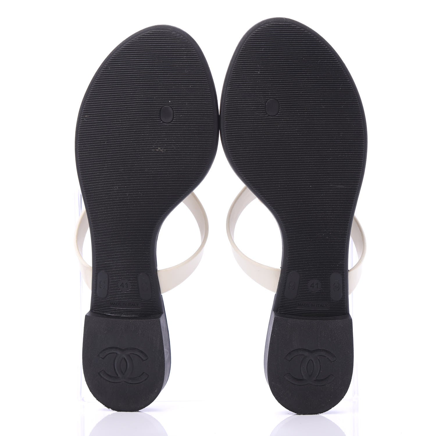 Chanel Jelly Quilted Camellia Thong Sandals 41 Black White 5 of 8