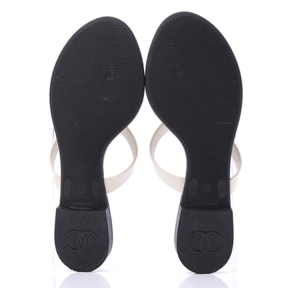 Chanel Jelly Quilted Camellia Thong Sandals 41 Black White 5 of 8