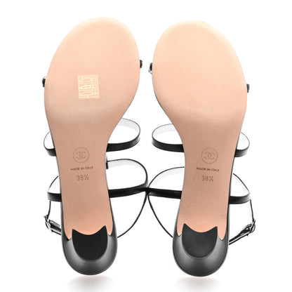 Chanel Lambskin Crystal CC Chain Sandals 38.5 Black 5 of 8
