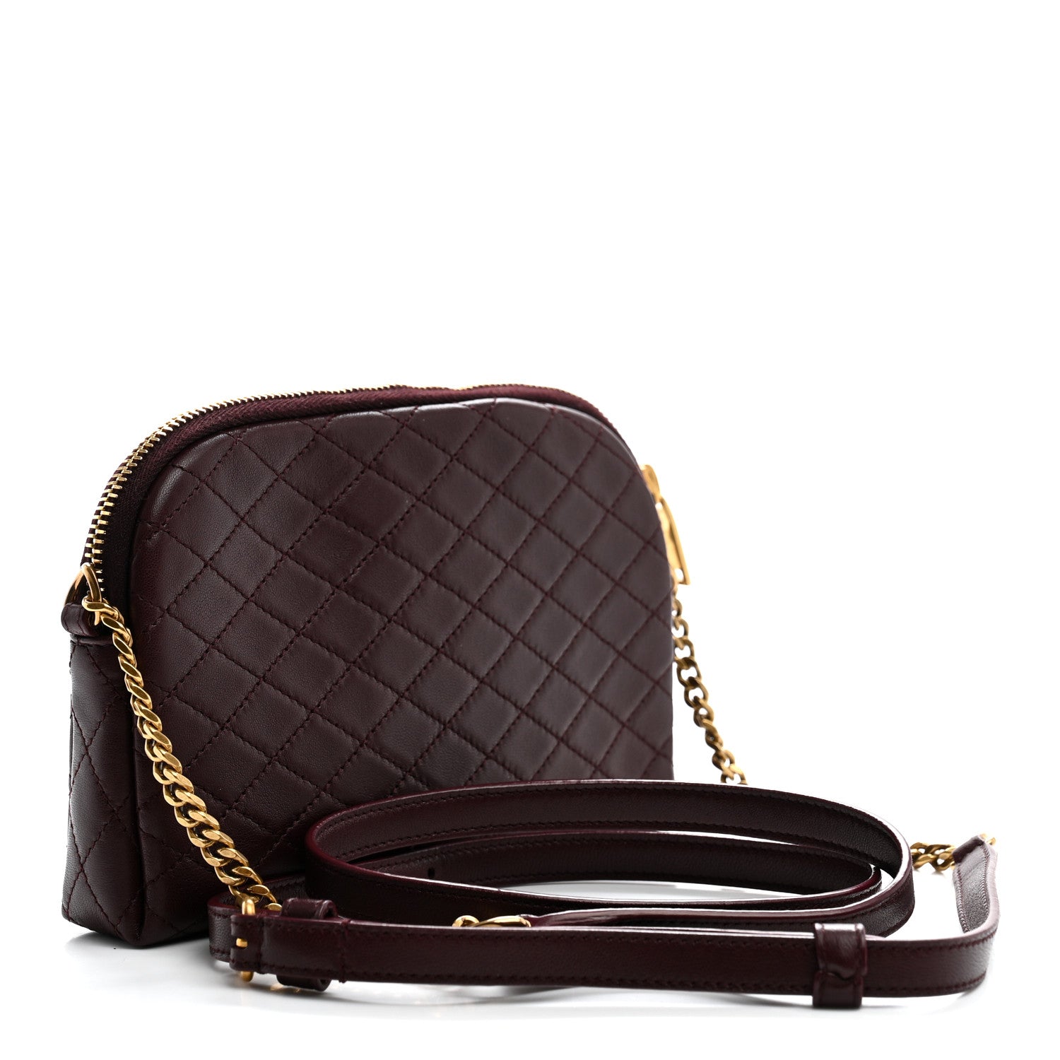 Saint Laurent Lambskin Quilted Gaby Zipped Pouch Hot Wine 3 of 11