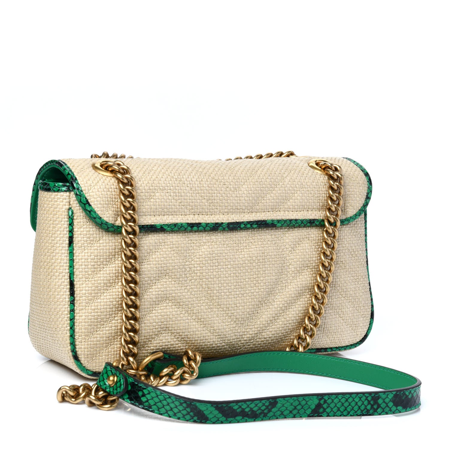 Gucci Raffia Elaphe Matelasse Small GG Marmont Shoulder Bag Natural New Shamarock 3 of 11