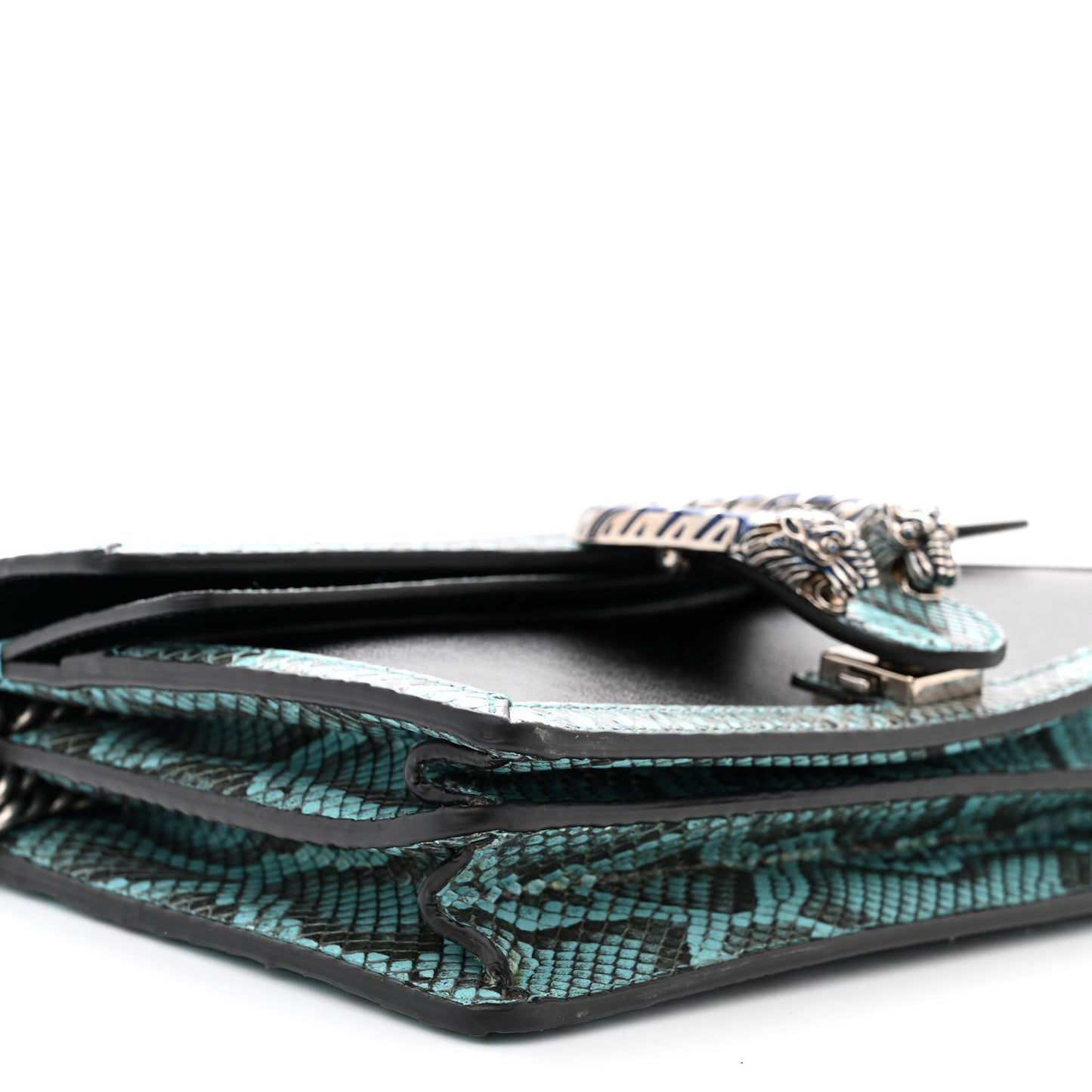 Calfskin Snakeskin Enamel Small Dionysus Shoulder Bag Black Blue Electric Blue