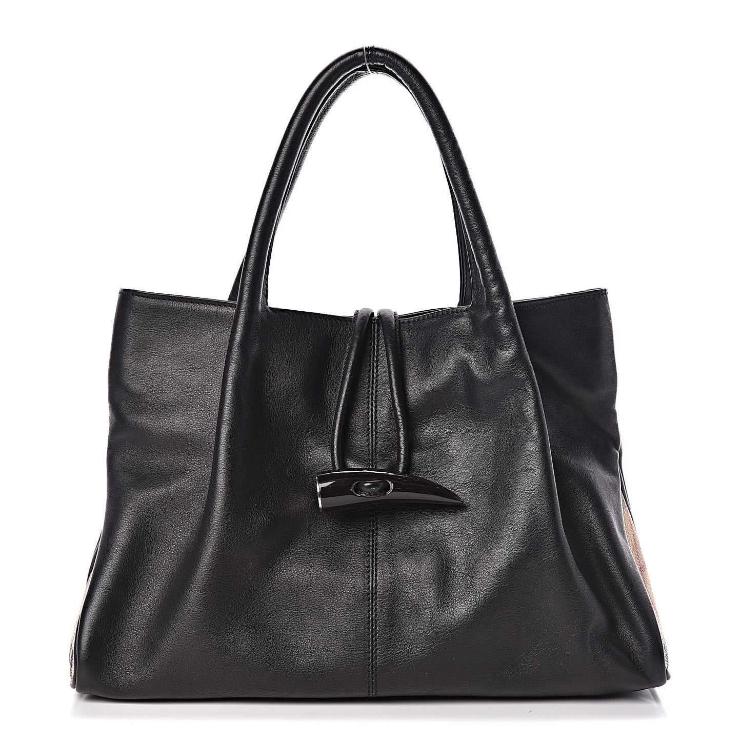 Smooth Calfskin Haymarket Check Horn Shoulder Bag Black