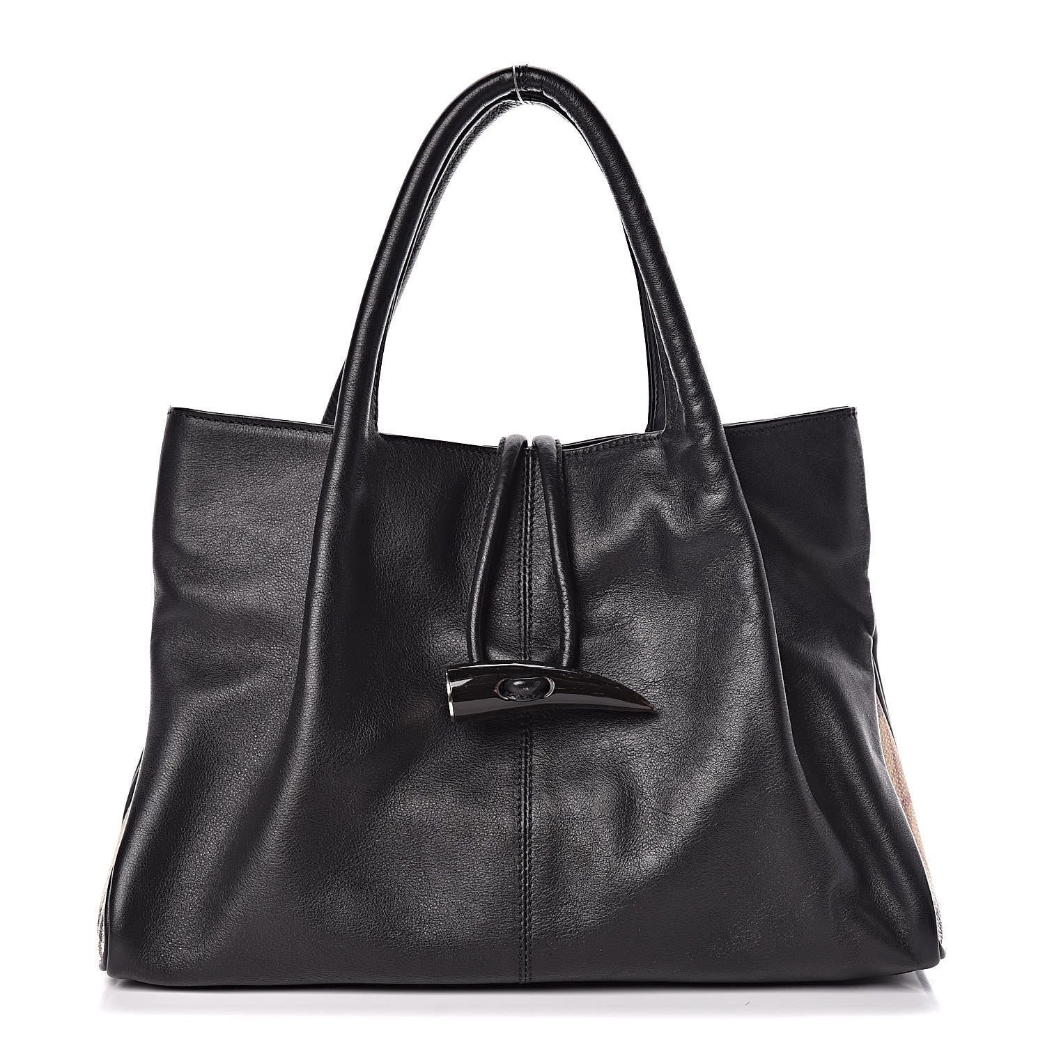 Burberry Smooth Calfskin Haymarket Check Horn Shoulder Bag Black 1 of 9