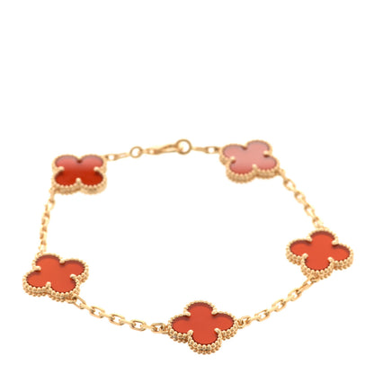 Van Cleef & Arpels 18K Yellow Gold Carnelian 5 Motifs Vintage Alhambra Bracelet 1 of 8