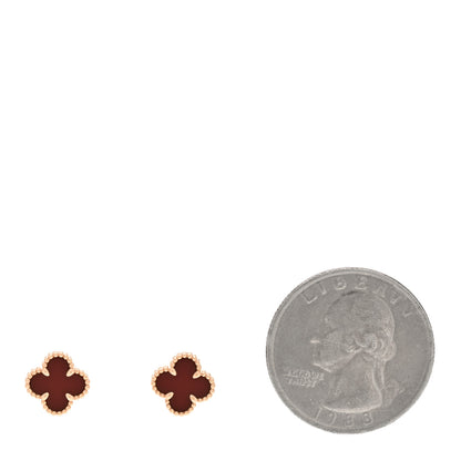 Van Cleef & Arpels 18K Rose Gold Carnelian Sweet Alhambra Earrings 2 of 6