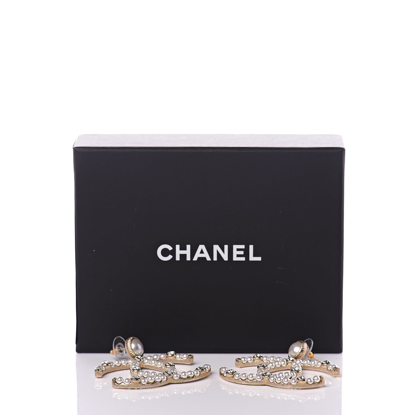 Crystal Pearl Large CC Drop Earrings Light Gold
