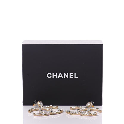 Chanel Crystal Pearl Large CC Drop Earrings Light Gold 5 of 5