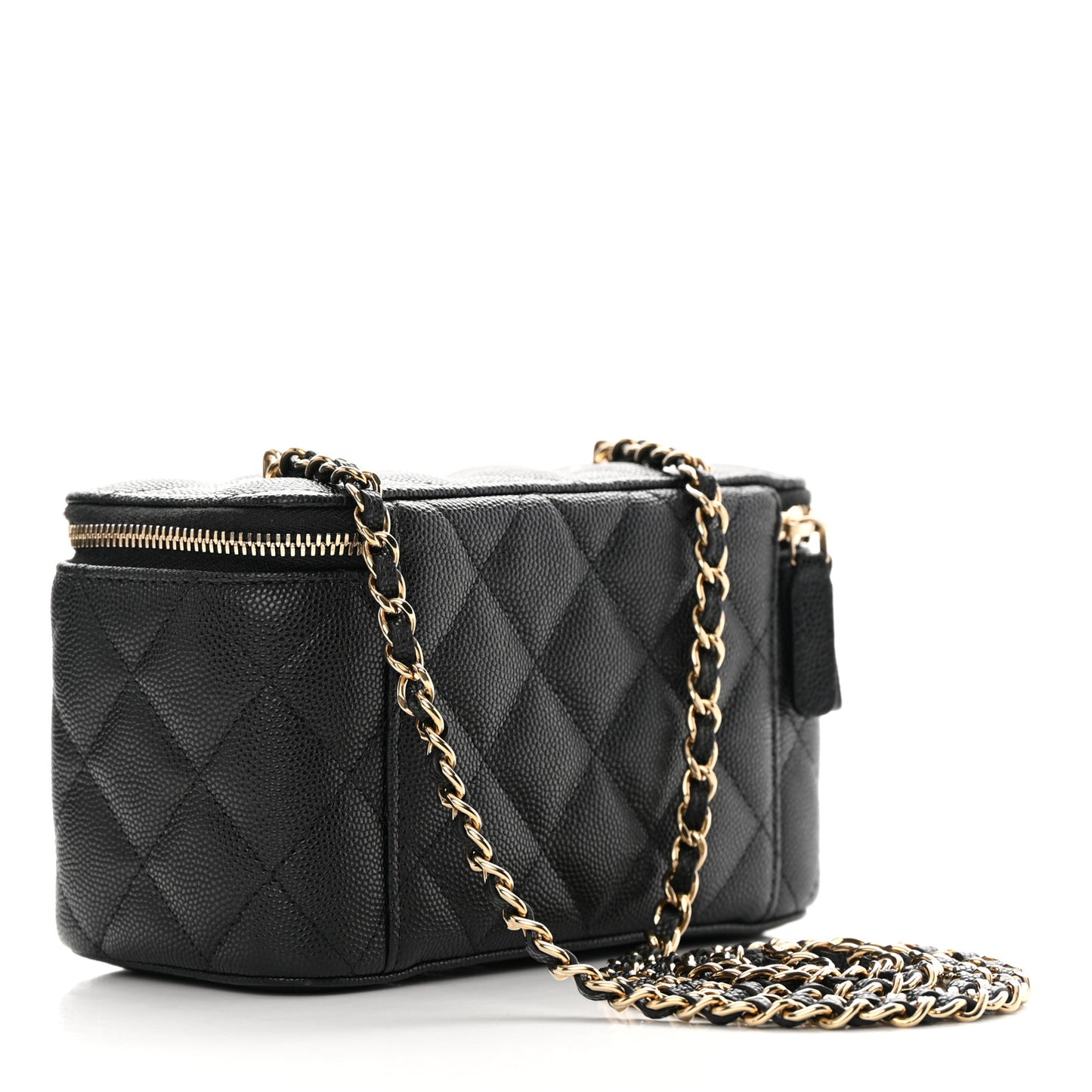 Caviar Quilted Small Vanity Case With Chain Black
