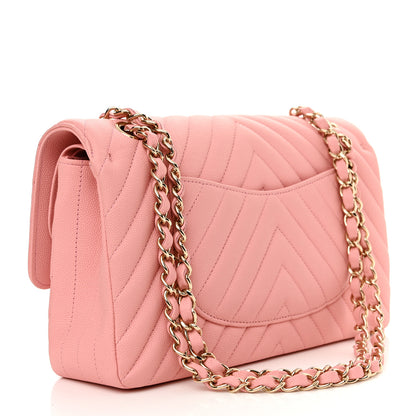 Chanel Caviar Flat Chevron Quilted Medium Double Flap Pink 3 of 11