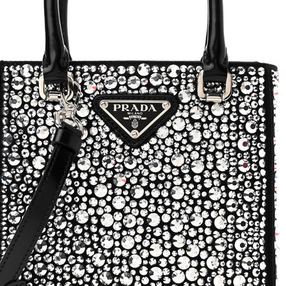 Prada Satin Crystal Metal Triangle Logo Small Double Handle Crossbody Tote Metal 7 of 10