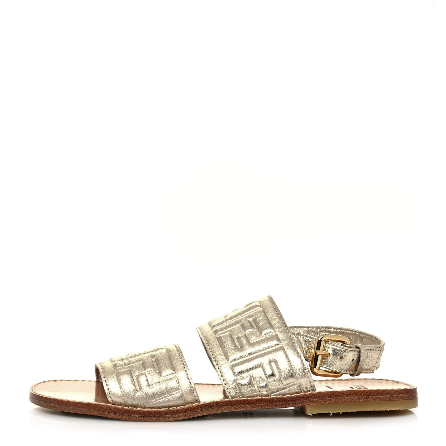 Metallic Nappa FF Embossed Slingback Slide Sandals 37 Gold