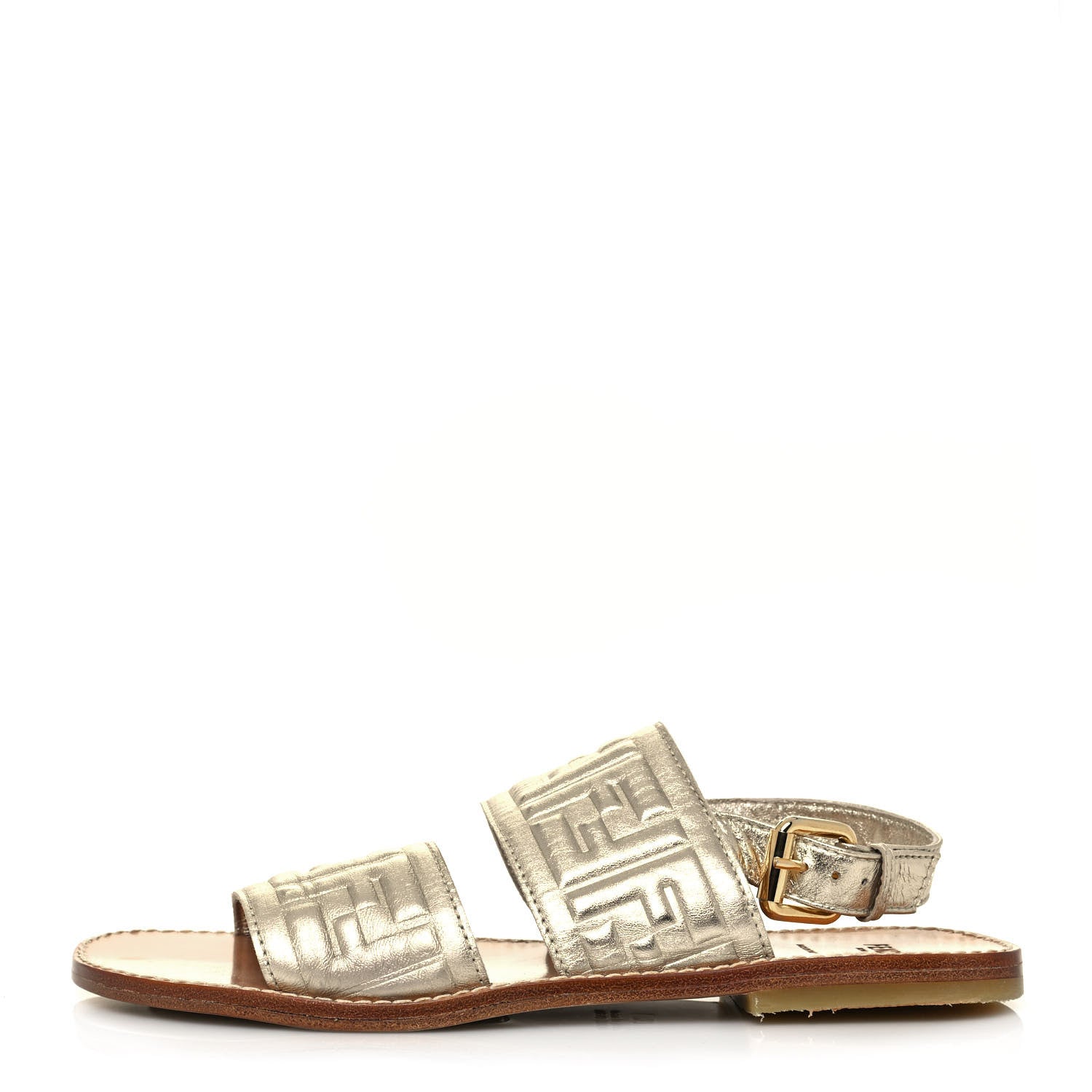 Fendi Metallic Nappa FF Embossed Slingback Slide Sandals 37 Gold 1 of 8