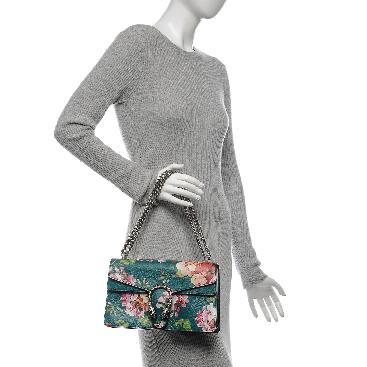 Gucci Calfskin Blooms Print Small Dionysus Shoulder Bag Bright Emerald Multicolor 2 of 6