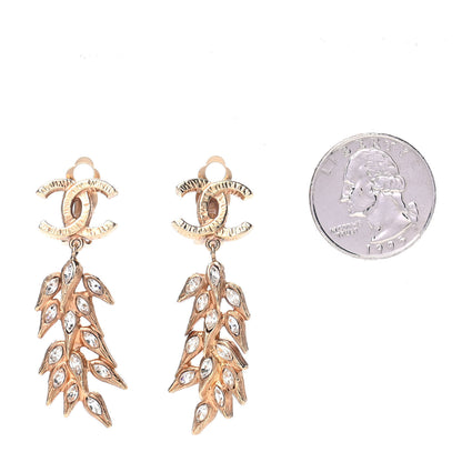 Chanel Crystal Feather CC Clip On Earrings Gold 2 of 4