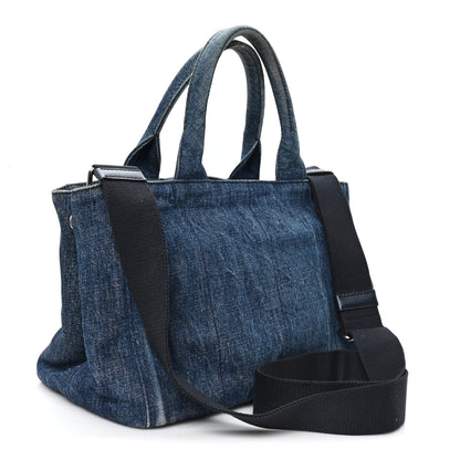 Prada Canapa Denim Crystal Studded Tote Blue 3 of 11