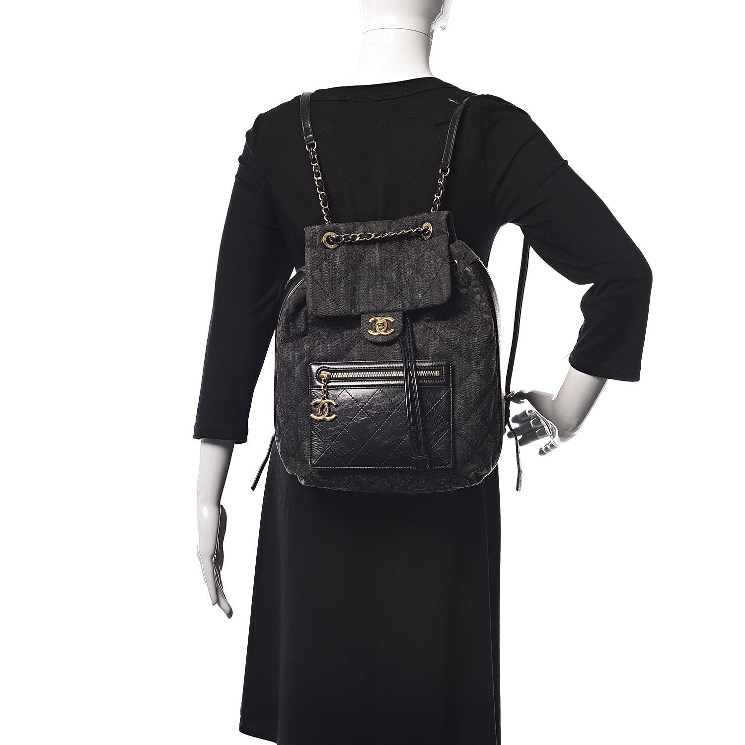 Chanel Denim Calfskin Quilted Backpack Dark Grey Black 2 of 11