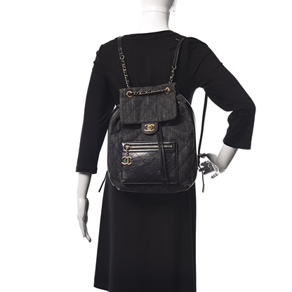 Chanel Denim Calfskin Quilted Backpack Dark Grey Black 2 of 11