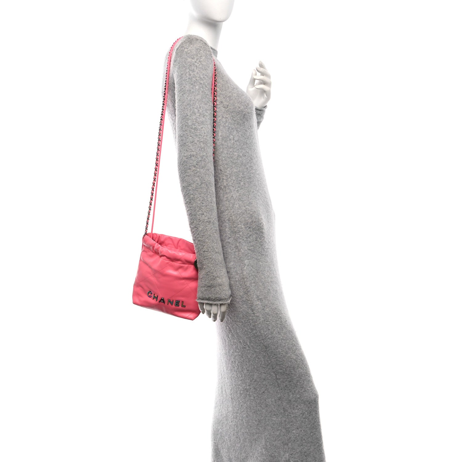 Chanel Shiny Calfskin Quilted Rainbow Metal Mini Chanel 22 Coral Pink 2 of 11