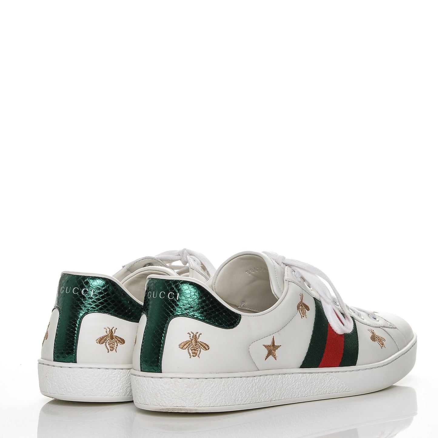 Calfskin Ayers Web Bee Star Embroidered Mens Ace Sneakers 11 White Green