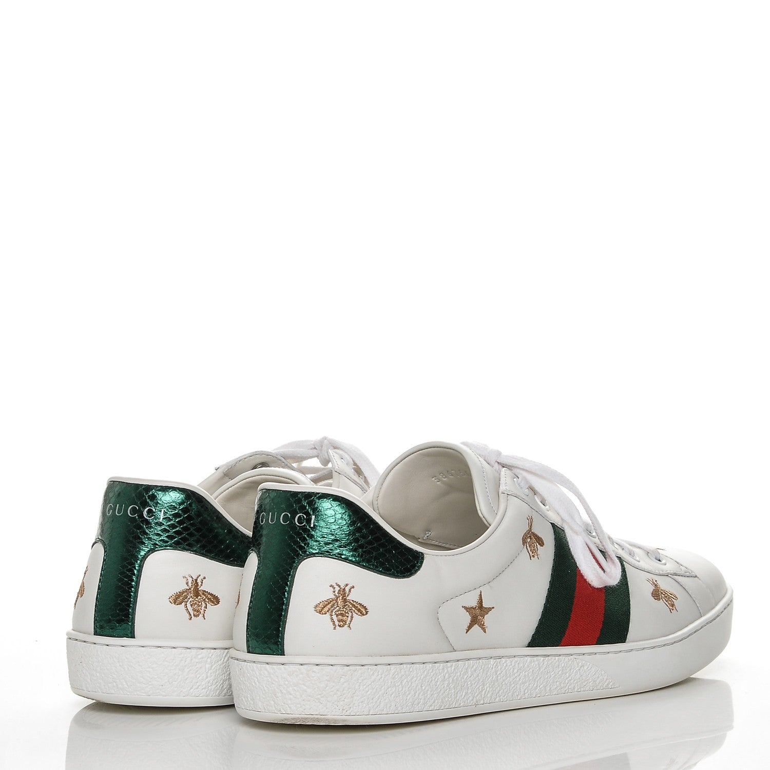 Gucci Calfskin Ayers Web Bee Star Embroidered Mens Ace Sneakers 11 White Green 4 of 8