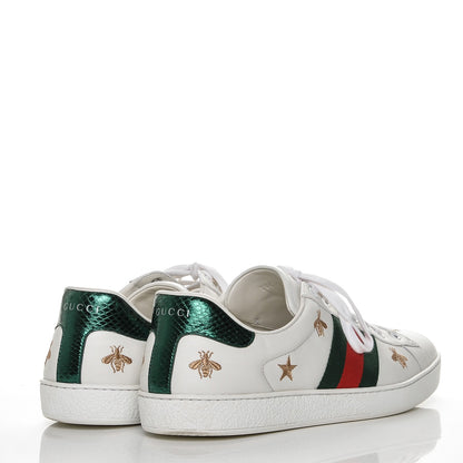 Gucci Calfskin Ayers Web Bee Star Embroidered Mens Ace Sneakers 11 White Green 4 of 8