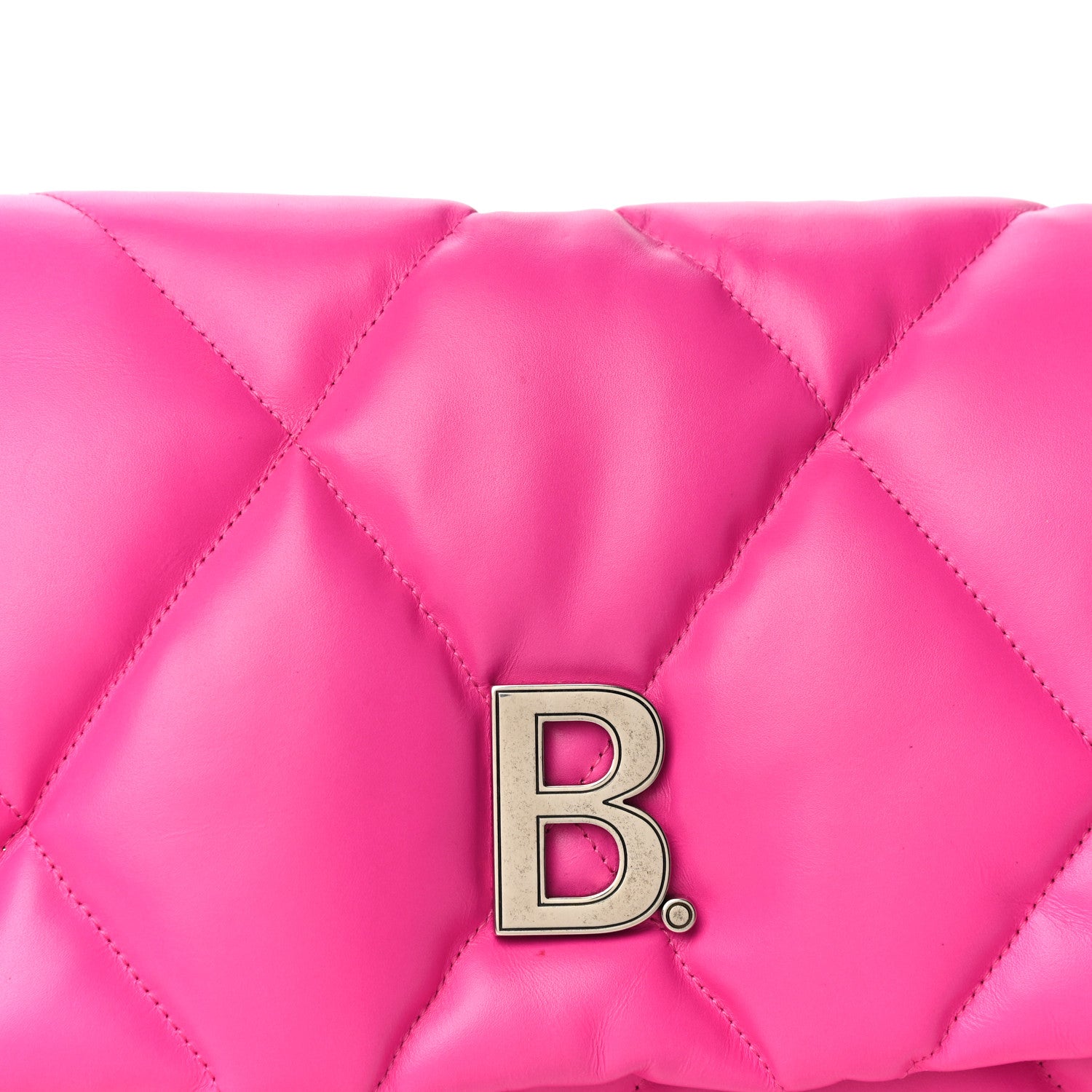 Balenciaga Nappa Calfskin Quilted Touch B Puffy Clutch Fuchsia 8 of 15