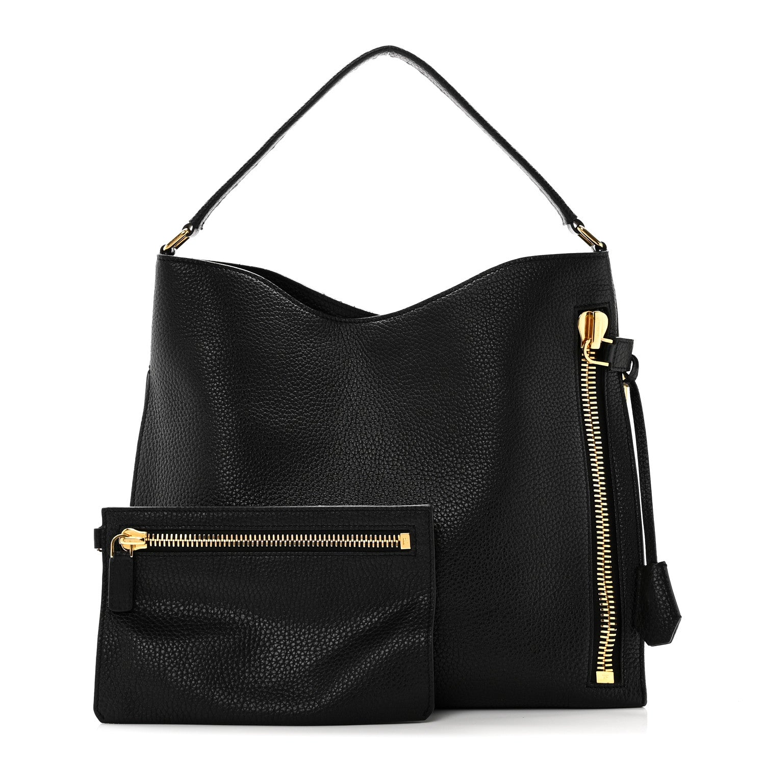 Tom Ford Pebbled Calfskin Small Alix Padlock Zip Hobo Bag Black