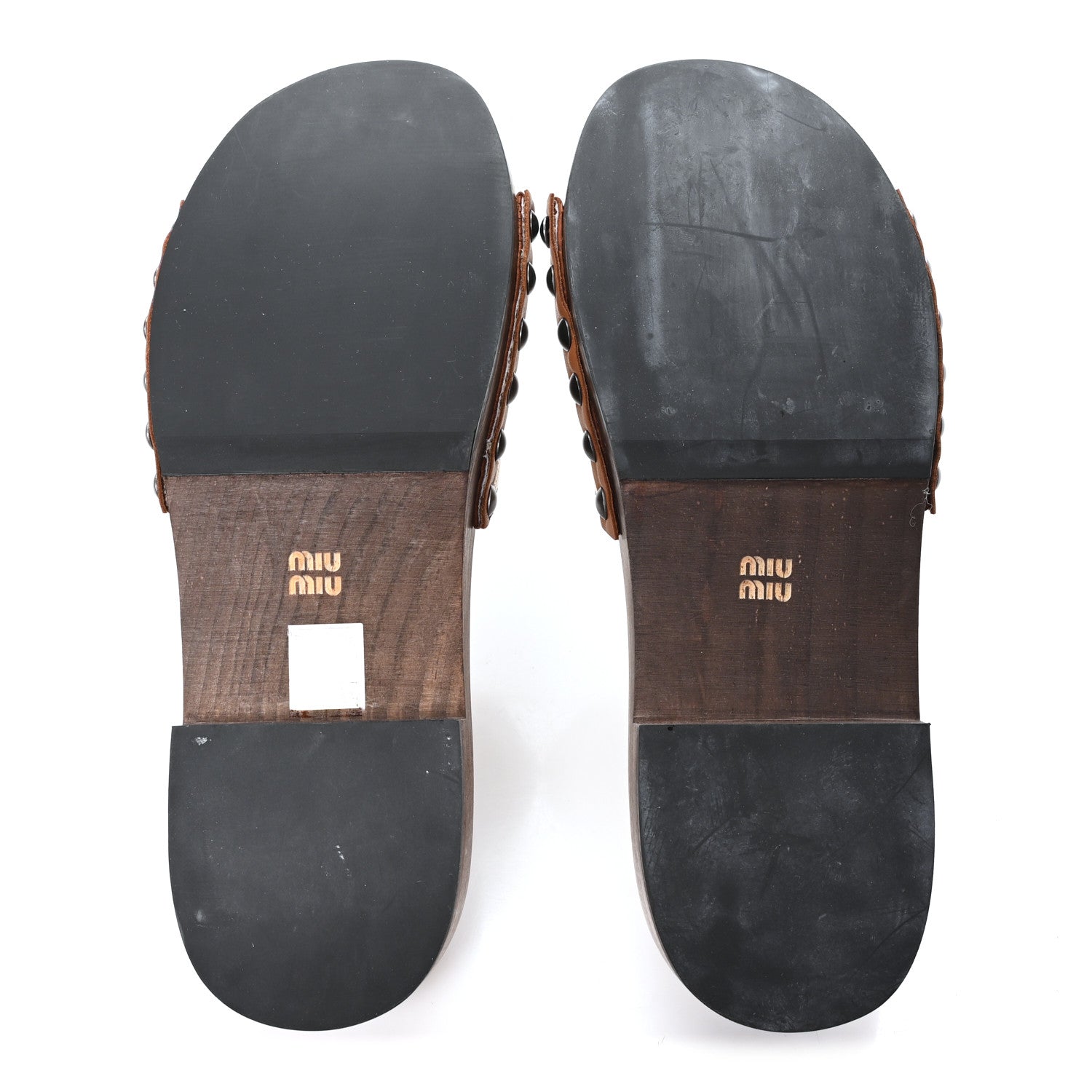 Miu Miu Canvas Calfskin Logo Slide Clogs 39 Naturale Brandy 6 of 9