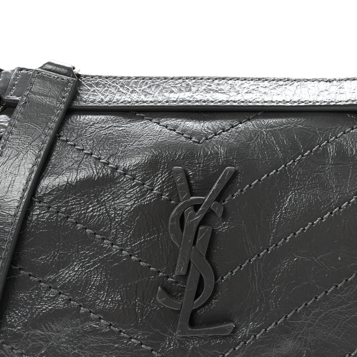 Saint Laurent Crinkled Calfskin Matelasse Monogram Baby Niki Chain Satchel Storm 7 of 9