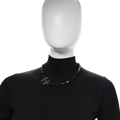 Chanel Pearl Beaded Crystal CC Camellia Short Necklace  Ruthenium Black Pearly Grey 2 of 6