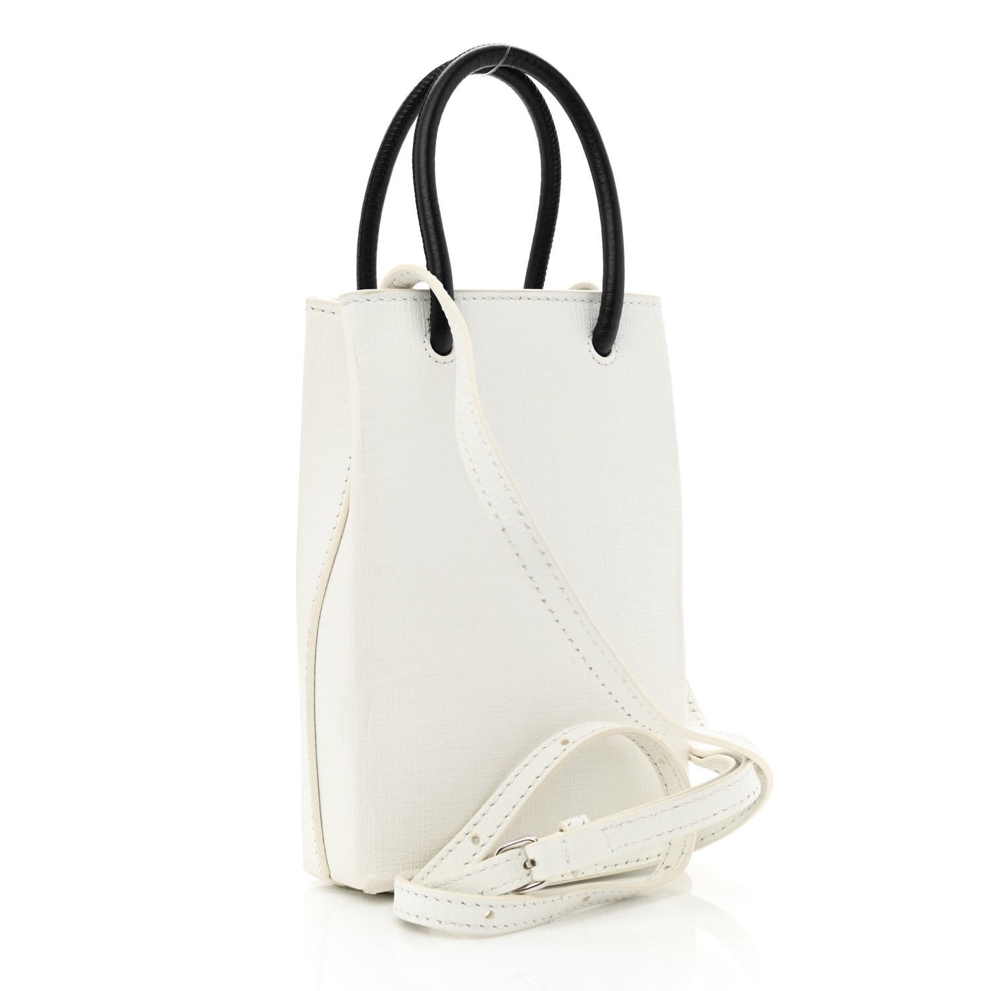 Squared Calfskin Logo Shopping Phone Holder Bag White