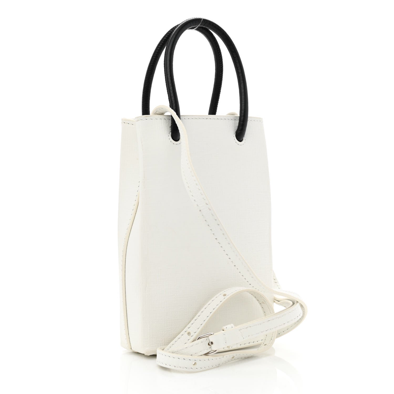 Balenciaga Squared Calfskin Logo Shopping Phone Holder Bag White 2 of 13