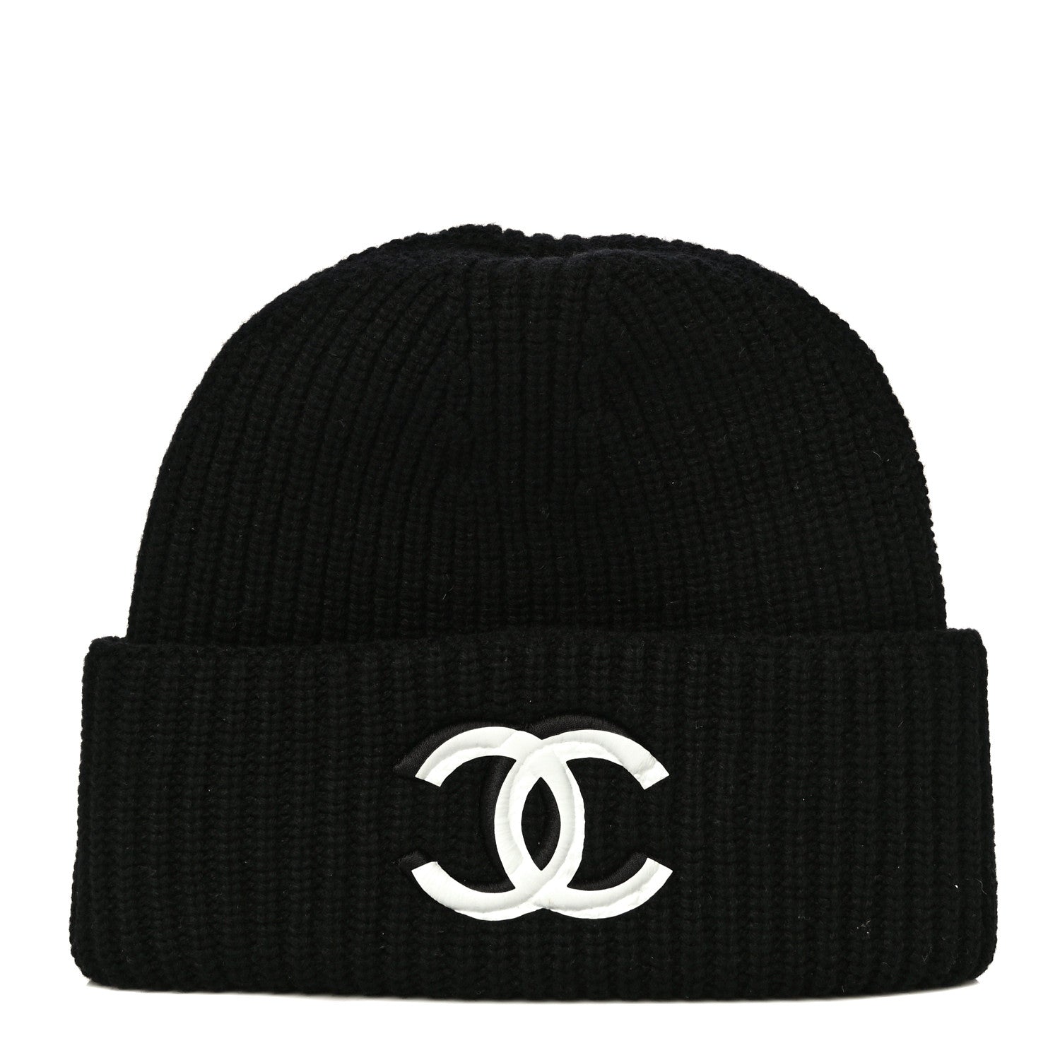 Chanel Wool Cashmere CC Beanie Hat Light Black White 1 of 10