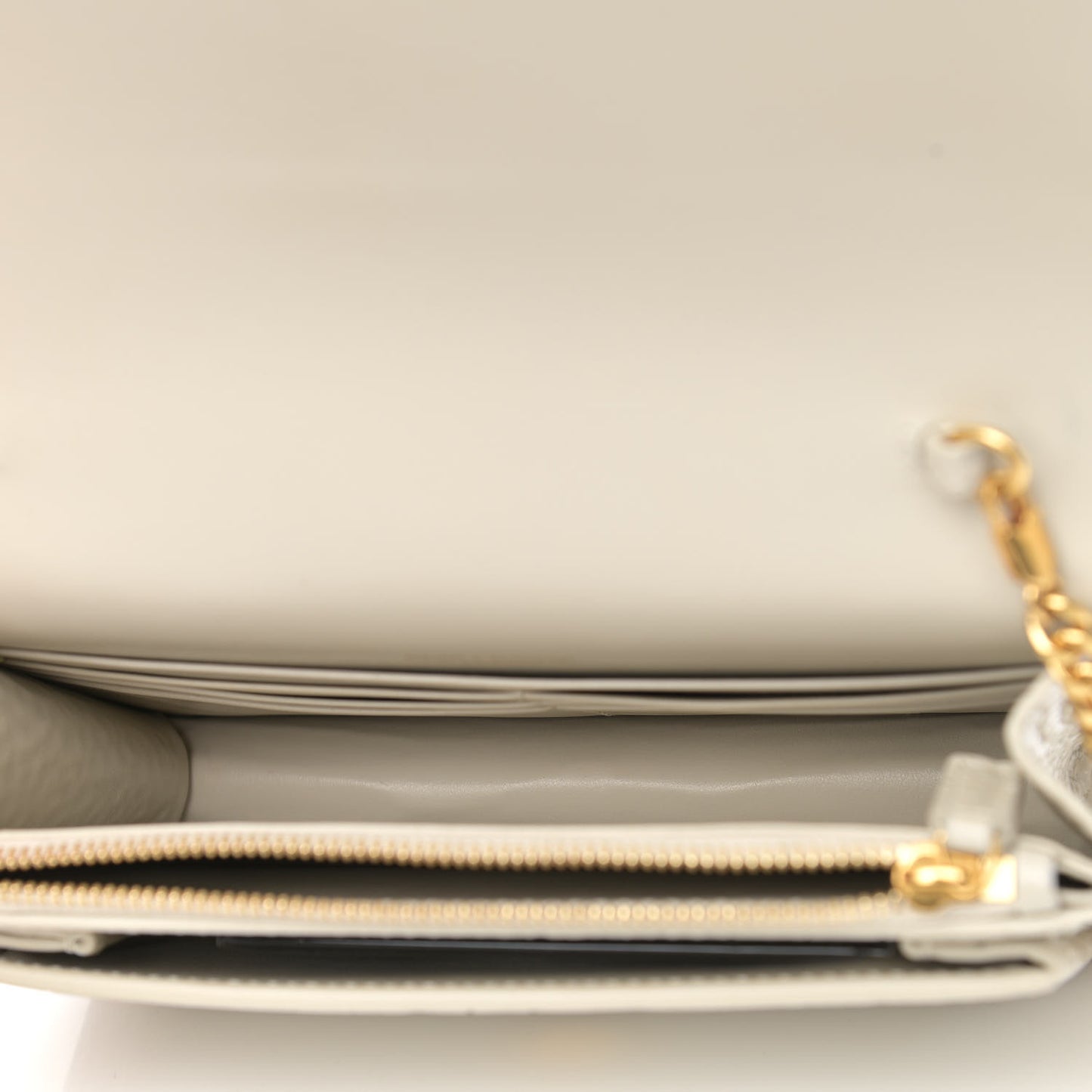 Calfskin Crocodile Embossed Monogram Sunset Chain Wallet Blanc Vintage