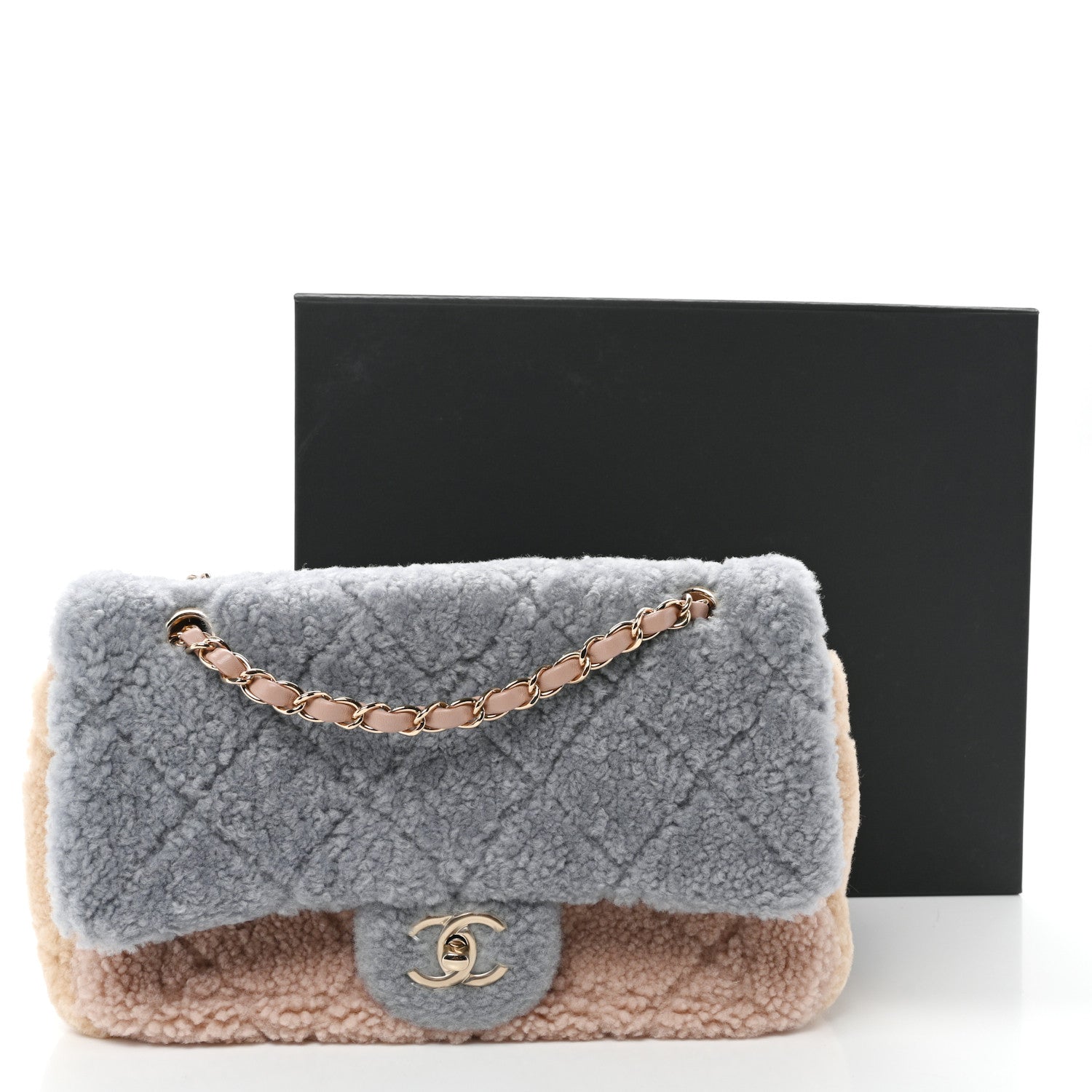 Chanel Shearling Sheepskin Single Flap Gray Pink Beige 11 of 11