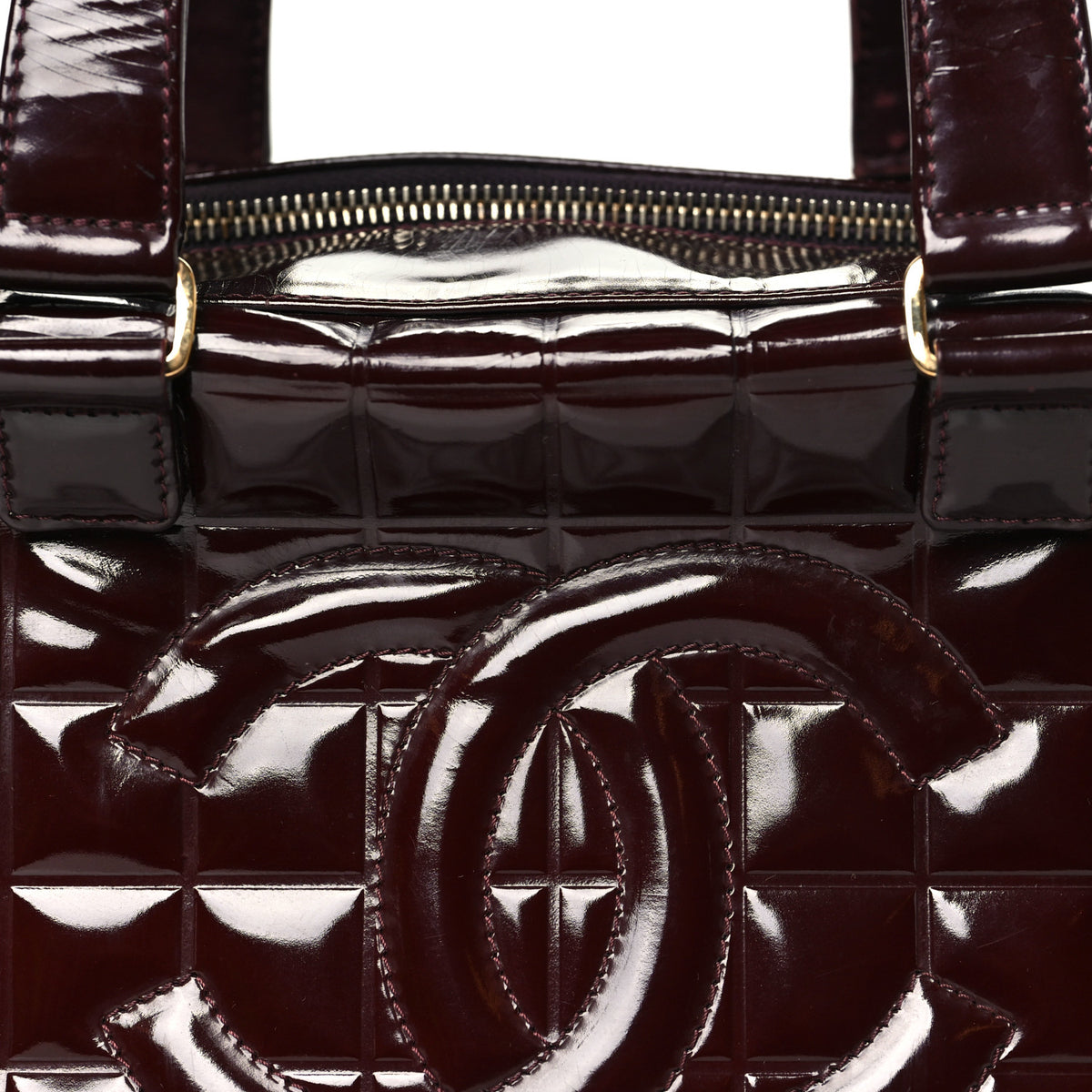 Chanel Patent Quilted Chocolate Bar Bowler Burgundy 8 of 13