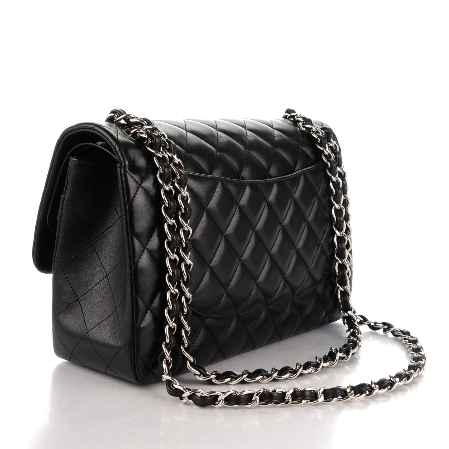 Lambskin Quilted Jumbo Double Flap Black