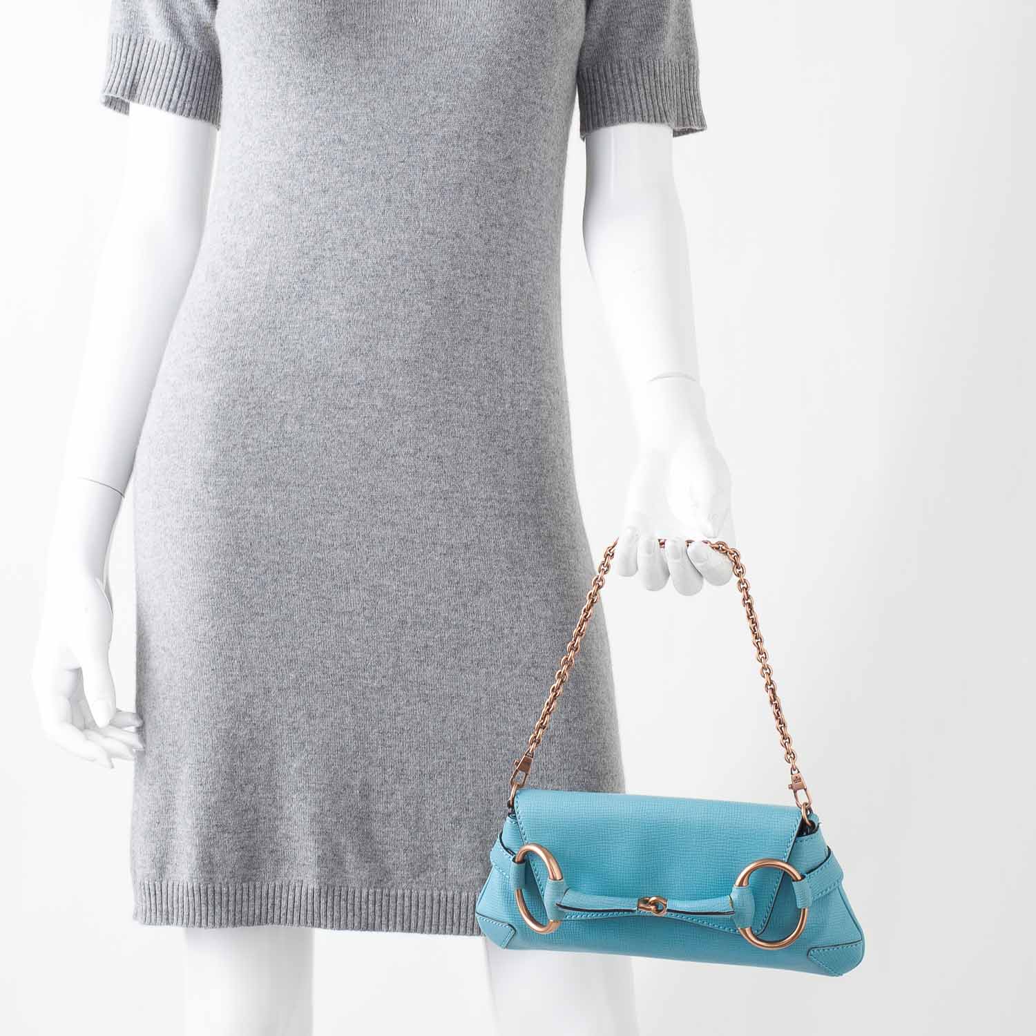 Gucci Leather Horsebit Clutch Turquoise 2 of 8