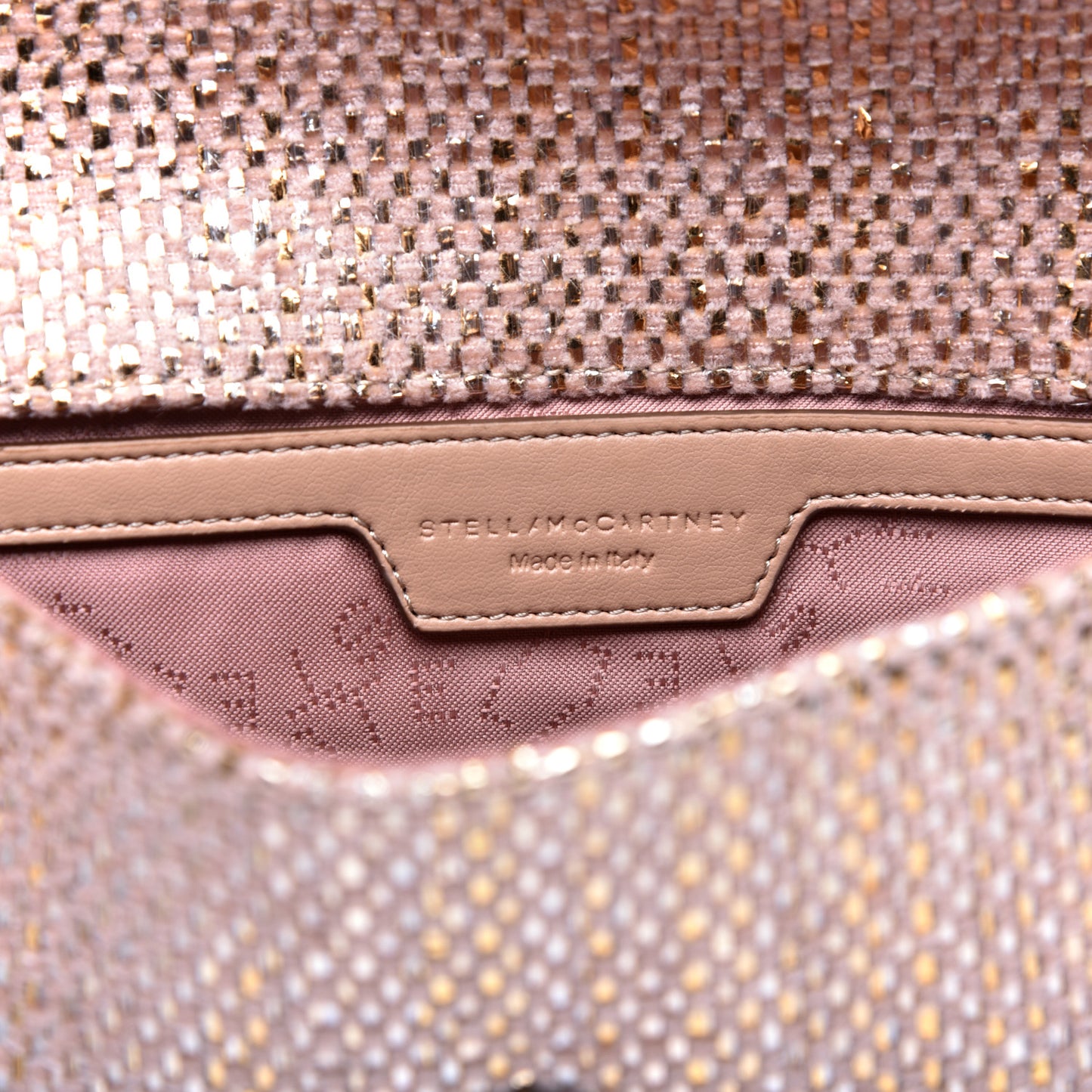 Metallic Woven Raffia Falabella Mini Crossbody Pink