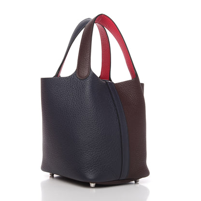 Hermes Taurillon Clemence Casaque Picotin Lock 18 PM Bleu Nuit Rouge Sellier Framboise 4 of 11