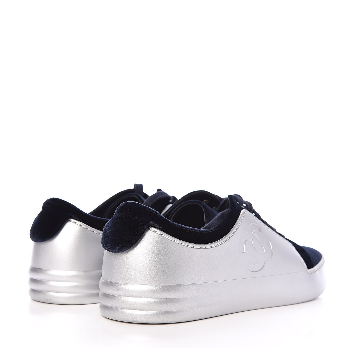 Calfskin Velvet Womens CC Sneakers 39 Navy