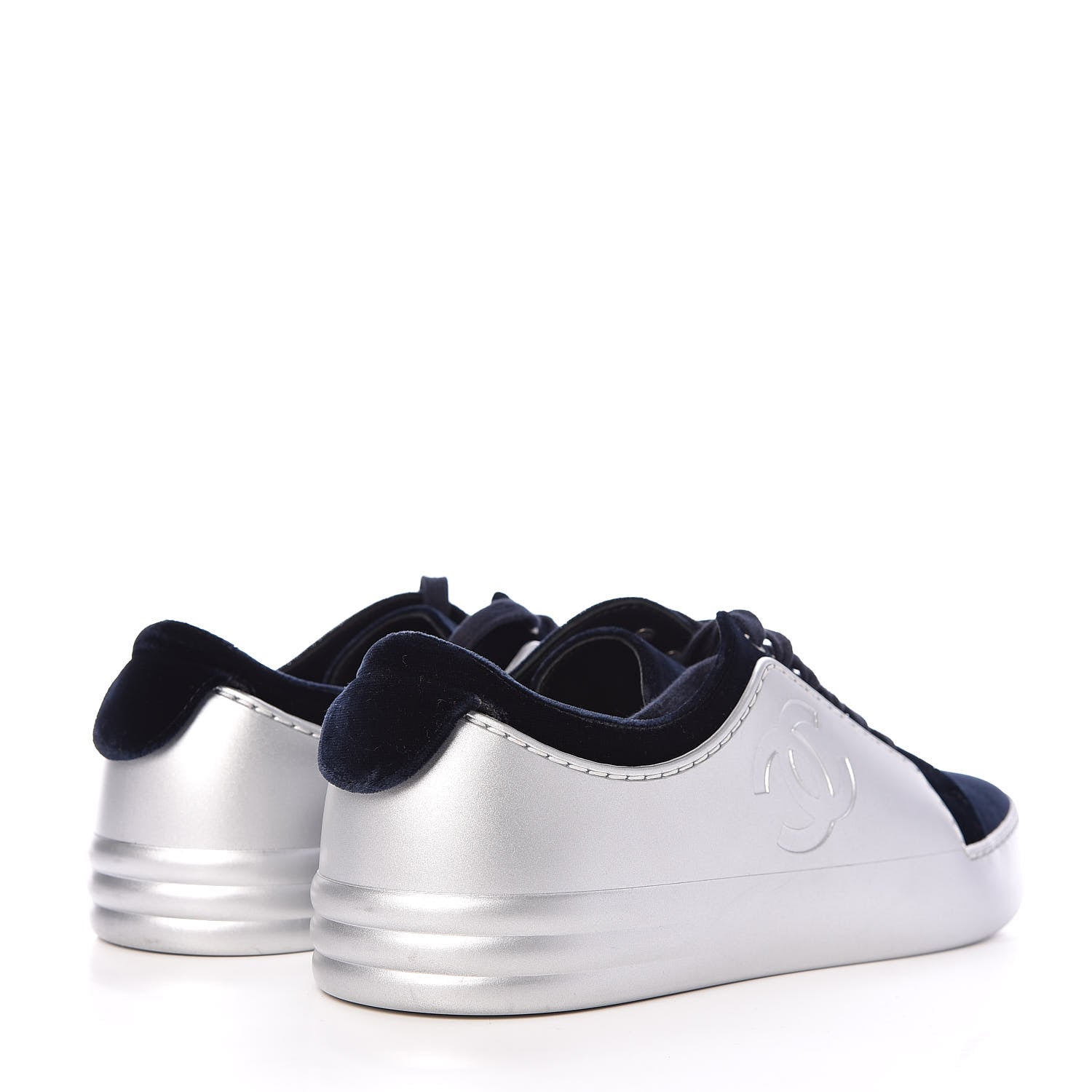 Chanel Calfskin Velvet Womens CC Sneakers 39 Navy 4 of 11