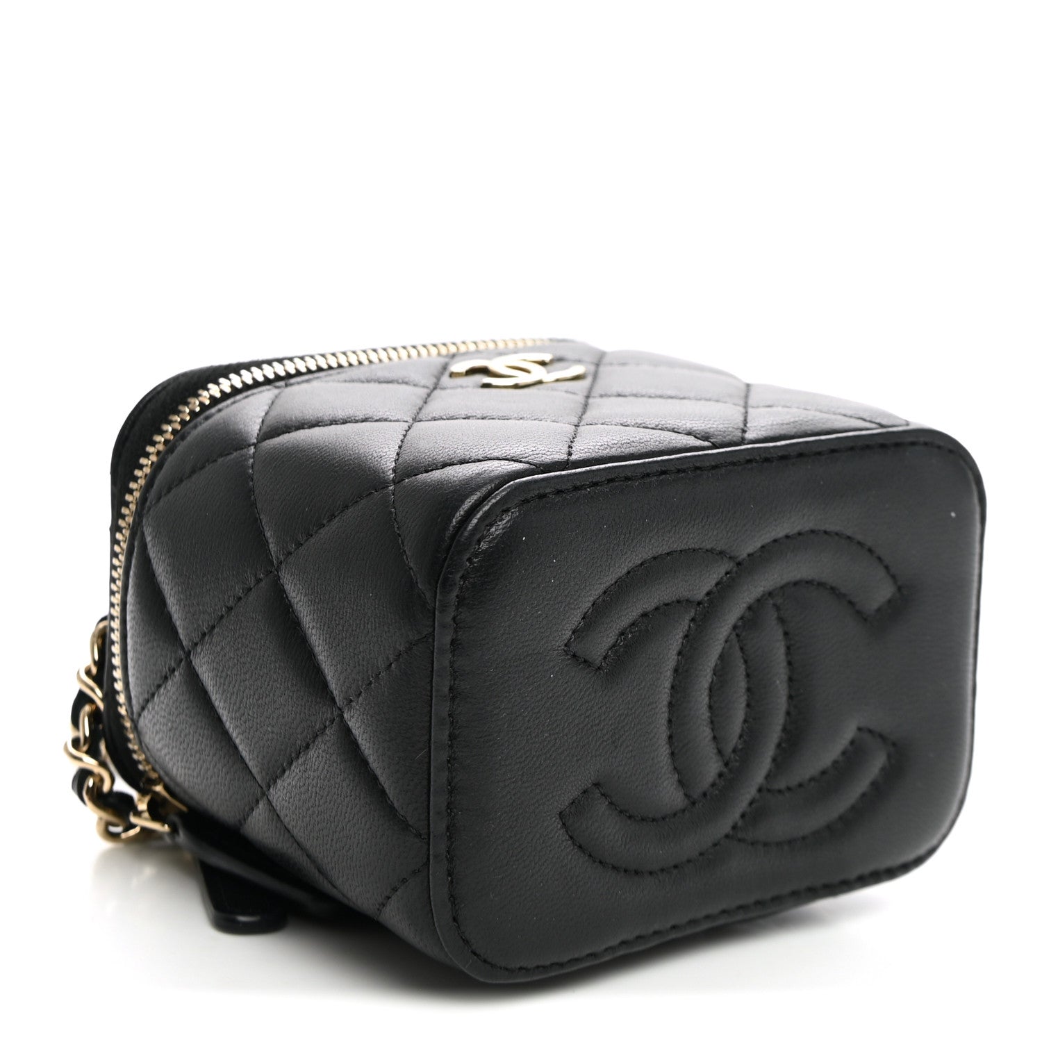 Chanel Lambskin Quilted Top Handle Mini Vanity Case With Chain Black 4 of 10