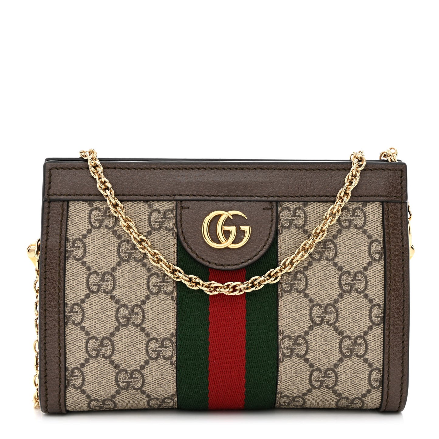 GG Supreme Monogram Textured Dollar Calfskin Web Mini Ophidia Chain Shoulder Bag Beige Ebony New Acero